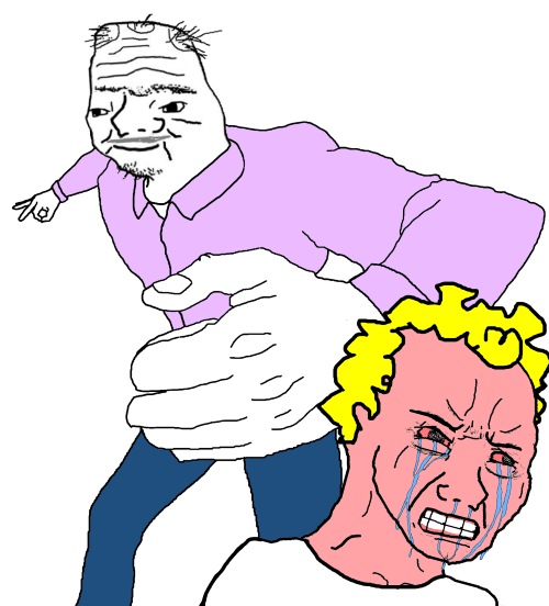 Pink Wojak Blonde Hair Slapped By Boomer Wojak Land