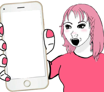 Pink Hair Feminist With Phone Wojak